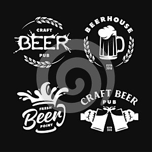 Craft beer pub emblems labels logotype set. Vector vintage illustration.