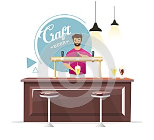 Craft beer pub production flat color vector illustration