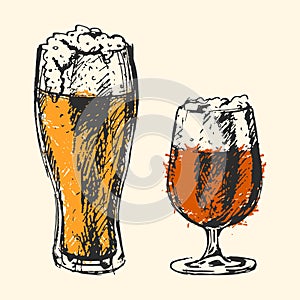 Craft beer and pub sketch vector illustration.