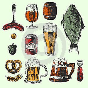 Craft beer and pub sketch vector illustration.