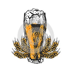 Craft beer and pub sketch vector illustration.