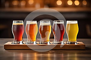 Craft beer tasting board, close up shot