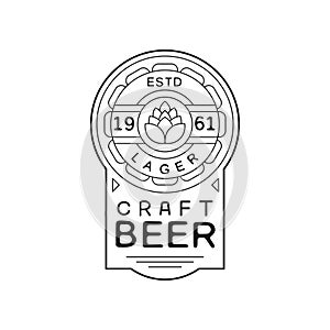 Craft beer vintage label design, lager emblem estd 1961, alcohol industry monochrome badge vector Illustration on a