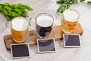 Craft beer from a wooden box.