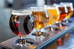 Craft beers served together in a sampler tray