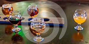 Craft beers served together in a sampler tray