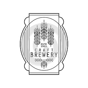 Craft brewery estd 1963 vintage label design, alcohol industry monochrome badge vector Illustration on a white