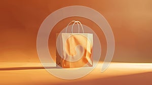 Craft brown paper bag and handle modern mockup. Illustration of retail reusable branding merchandise. Shopping package