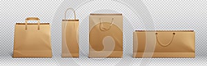 Craft brown paper bag and handle vector mockup