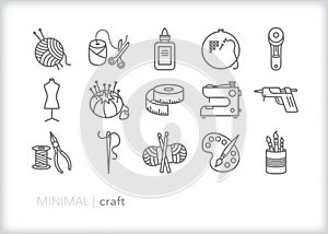 Craft icon set of tools and equipment for hobby or small business