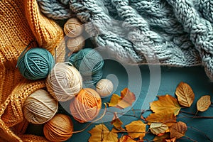 Craft knitting hobby background with yarn. Generative AI