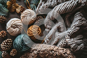 Craft knitting hobby background with yarn. Generative AI