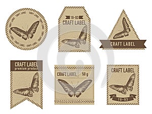 Craft labels vintage design with illustration of rajah brooke s birdwing