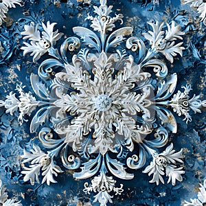 Craft an organic pattern that captures the intricate textures of a crystallized snowflake. AI Generated