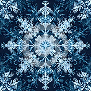 Craft an organic pattern that captures the intricate textures of a crystallized snowflake. AI Generated