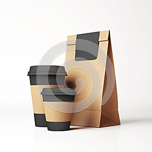 Craft paper bag and cups