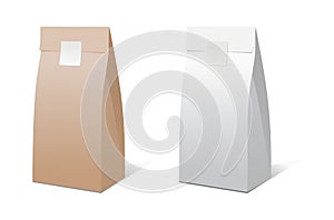 Craft paper bag packaging template isolated on white background. Brown and white Packaging template mock-up collection.