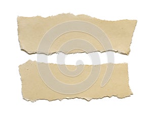 Craft paper pieces set isolated on white background. Brown torn paper texture