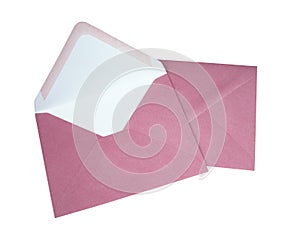 Craft pink envelope isolated on the white background