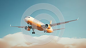 Craft a realistic image of a passenger plane against a smooth, solid color backdrop. The aircraft is depicted with sharp precision