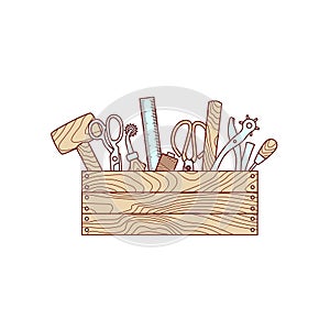 Craft tools in toolbox vector illustration