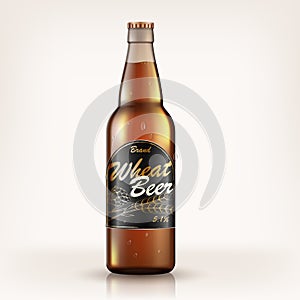 Craft wheat Beer Label design. beer contained in glass bottle template, banner with hops and golden ripe wheat ad