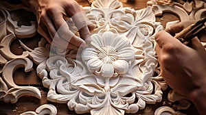 Crafting beautiful sandstone artworks with skilled craftsmanship.AI Generated