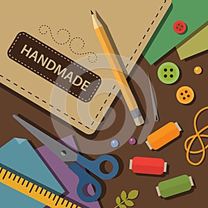 Crafting materials and tools flat illustration