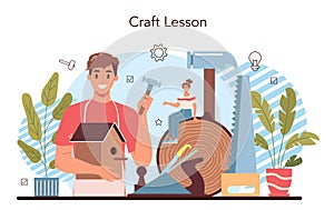 Crafting and modeling school course. Teacher learning students to craft