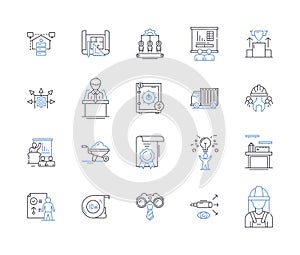 Crafting organization line icons collection. Supplies, Materials, Tools, Workstation, Studio, Creativity, Innovation