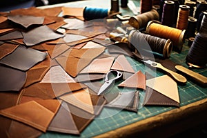 crafting process: leather pieces being cut