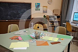 Crafting table with no people in school classroom