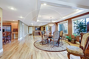 Craftsman home dining room interior with open floor plan