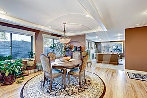 Craftsman home dining room interior with open floor plan