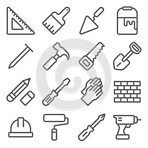 Craftsman Tool Icon Set. Contains such Icons as Ruler, Paint brush, Brick ,Saw, Hammer and more. Expanded Stroke photo