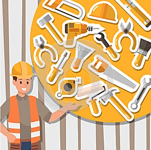 Craftsman working and construction tools. Icon design