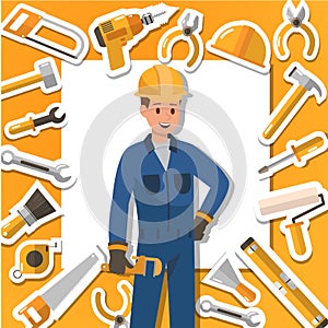 Craftsman working and construction tools. Icon design. no2