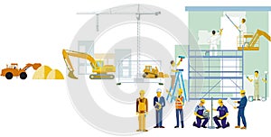 Craftsmen on the construction site, illustration