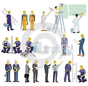 Craftsmen and construction workers on the road construction site illustration photo