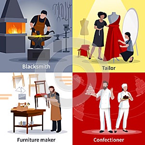 Craftspeople Concept 4 Flat Icons Square