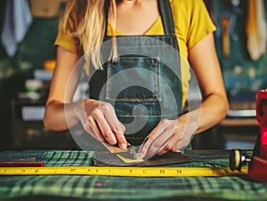 Craftsperson Measuring Fabric