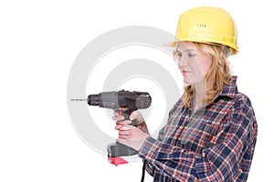 Craftswoman with drill machine