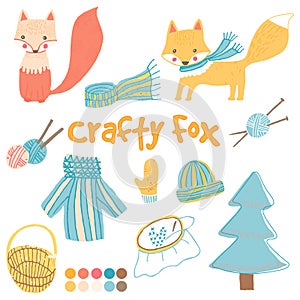 Crafty fox vector set