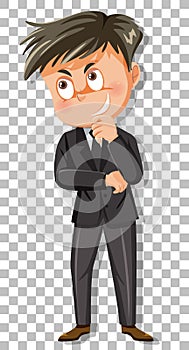 A crafty young man cartoon character on grid background