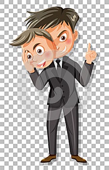 A crafty young man cartoon character on grid background