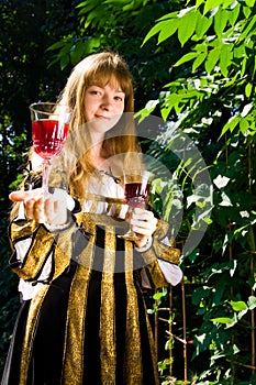 Crafty young woman in renaissance dress