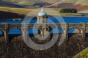 Craig Goch Dam and reservoir evening light, fall autumn. photo