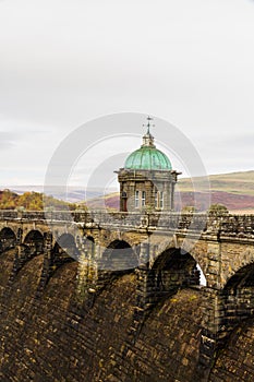 The Craig Goch reservoir and dam intake tower. photo