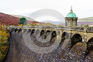 The Craig Goch reservoir and dam intake tower. photo