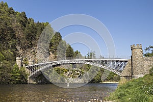 Craigellachie Bridge over the River Spey in Scotland.